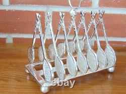 Antique Victorian French Silver Plated Tennis Racket 6 Slice Novelty Toast Rack