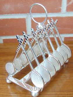 Antique Victorian French Silver Plated Tennis Racket 6 Slice Novelty Toast Rack