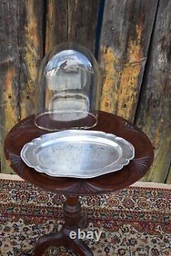 Antique Victorian Glass Cloche Dome Shop Display England Silver Plate Tray Mediu