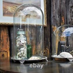 Antique Victorian Glass Cloche Dome Shop Display England Silver Plate Tray Pair