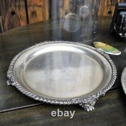 Antique Victorian Glass Cloche Dome Shop Display England Silver Plate Tray Pair