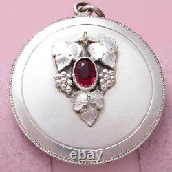 Antique Victorian Grape Cluster Red Paste Silver Plated Pendant