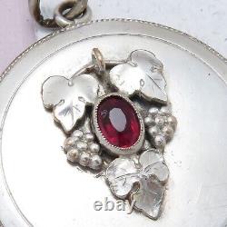 Antique Victorian Grape Cluster Red Paste Silver Plated Pendant