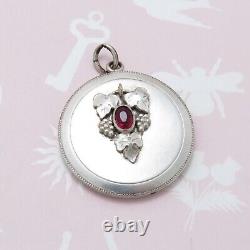 Antique Victorian Grape Cluster Red Paste Silver Plated Pendant