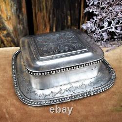 Antique Victorian Hand Etched English Silver Plate Engraved Sardine Dish