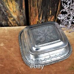 Antique Victorian Hand Etched English Silver Plate Engraved Sardine Dish