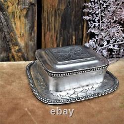 Antique Victorian Hand Etched English Silver Plate Engraved Sardine Dish