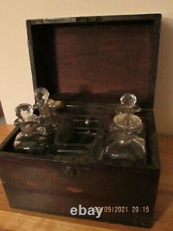 Antique Victorian Mahogany travel decanter box silver plated lift out holder
