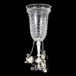 Antique Victorian Mappin Webb glass celery vase fern engraved silver plated swan