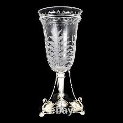Antique Victorian Mappin Webb glass celery vase fern engraved silver plated swan