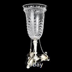 Antique Victorian Mappin Webb glass celery vase fern engraved silver plated swan