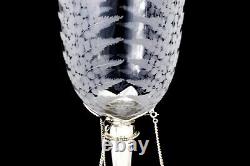 Antique Victorian Mappin Webb glass celery vase fern engraved silver plated swan