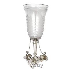 Antique Victorian Mappin Webb glass celery vase fern engraved silver plated swan