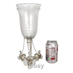 Antique Victorian Mappin Webb glass celery vase fern engraved silver plated swan