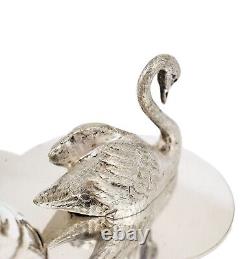 Antique Victorian Mappin Webb glass celery vase fern engraved silver plated swan