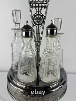 Antique Victorian Meriden Quadruple Silver Plated Cruet Canister Set 4 Out Of 6
