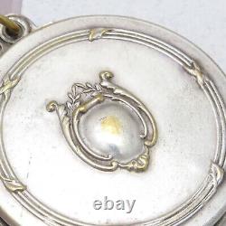 Antique Victorian Mistletoe Silver Plated Repousse Slide Mirror Locket Pendant