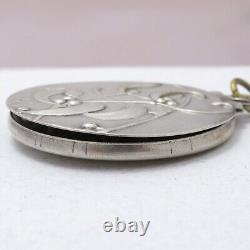 Antique Victorian Mistletoe Silver Plated Repousse Slide Mirror Locket Pendant