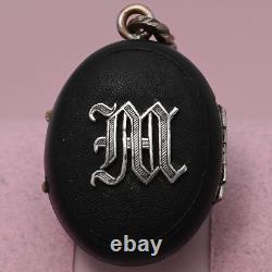 Antique Victorian Mourning French Vulcanite M Silver Plate Pendant Locket