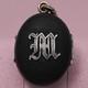 Antique Victorian Mourning French Vulcanite M Silver Plate Pendant Locket