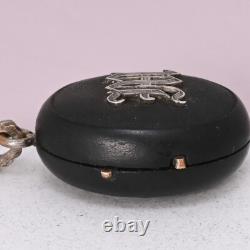 Antique Victorian Mourning French Vulcanite M Silver Plate Pendant Locket