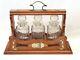 Antique-Victorian-Oak Cased/Silver Plated 3 Decanter Tantalus + Lock & Key-c1900