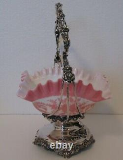 Antique Victorian Pink Brides Basket Griffins Nude Woman Meriden Silverplate