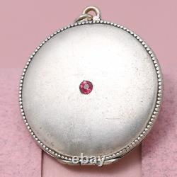 Antique Victorian Red Paste Silver Plate Pendant Locket