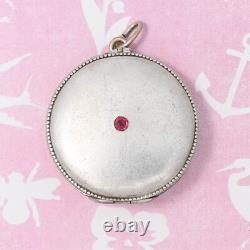 Antique Victorian Red Paste Silver Plate Pendant Locket