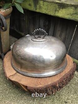 Antique Victorian SILVER PLATED FOOD COVER dome by ATKIN BROTHERS engraved crest