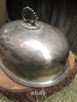 Antique Victorian SILVER PLATED FOOD COVER dome by ATKIN BROTHERS engraved crest