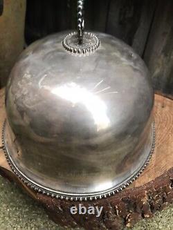 Antique Victorian SILVER PLATED FOOD COVER dome by ATKIN BROTHERS engraved crest