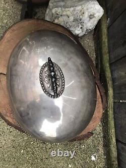 Antique Victorian SILVER PLATED FOOD COVER dome by ATKIN BROTHERS engraved crest