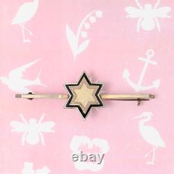Antique Victorian STAR Enamel Sterling Silver Vermeil Enamel Bar Brooch Pin