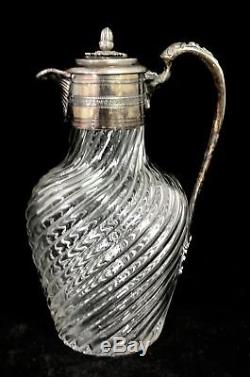 Antique Victorian Sheffield Silver Plated Swirled Glass Ornate Claret Jug