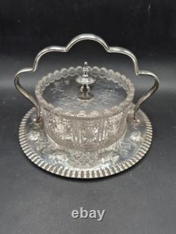 Antique Victorian Silver Plate & Cut Glass Lidded Butter Dish By JP & Co
