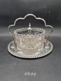 Antique Victorian Silver Plate & Cut Glass Lidded Butter Dish By JP & Co