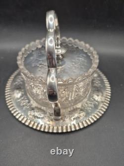Antique Victorian Silver Plate & Cut Glass Lidded Butter Dish By JP & Co