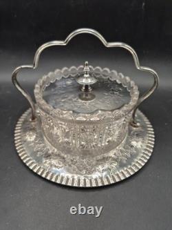 Antique Victorian Silver Plate & Cut Glass Lidded Butter Dish By JP & Co