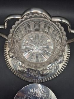 Antique Victorian Silver Plate & Cut Glass Lidded Butter Dish By JP & Co