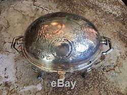 Antique Victorian Silver Plated Breakfast Dish With Original Liners Harrison Bro