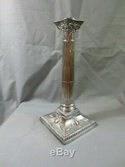 Antique Victorian Silver Plated Corinthian Column Oil Lamp Base 13 Height