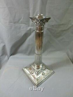 Antique Victorian Silver Plated Corinthian Column Oil Lamp Base 13 Height