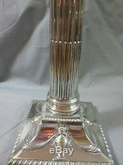 Antique Victorian Silver Plated Corinthian Column Oil Lamp Base 13 Height