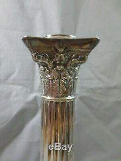 Antique Victorian Silver Plated Corinthian Column Oil Lamp Base 13 Height