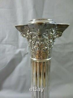 Antique Victorian Silver Plated Corinthian Column Oil Lamp Base 13 Height