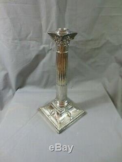 Antique Victorian Silver Plated Corinthian Column Oil Lamp Base 13 Height