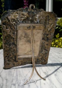 Antique Victorian Silver Plated Ornate Cast Metal Cherub Easel Back Photo Frame