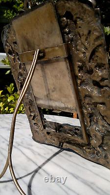 Antique Victorian Silver Plated Ornate Cast Metal Cherub Easel Back Photo Frame