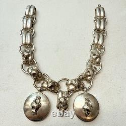 Antique Victorian Silver Tone Plated Large Book Chain Ornate Chunky Piece READ